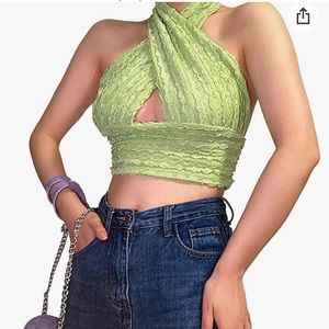 3/$15 Crisscross Green Halter Crop Top